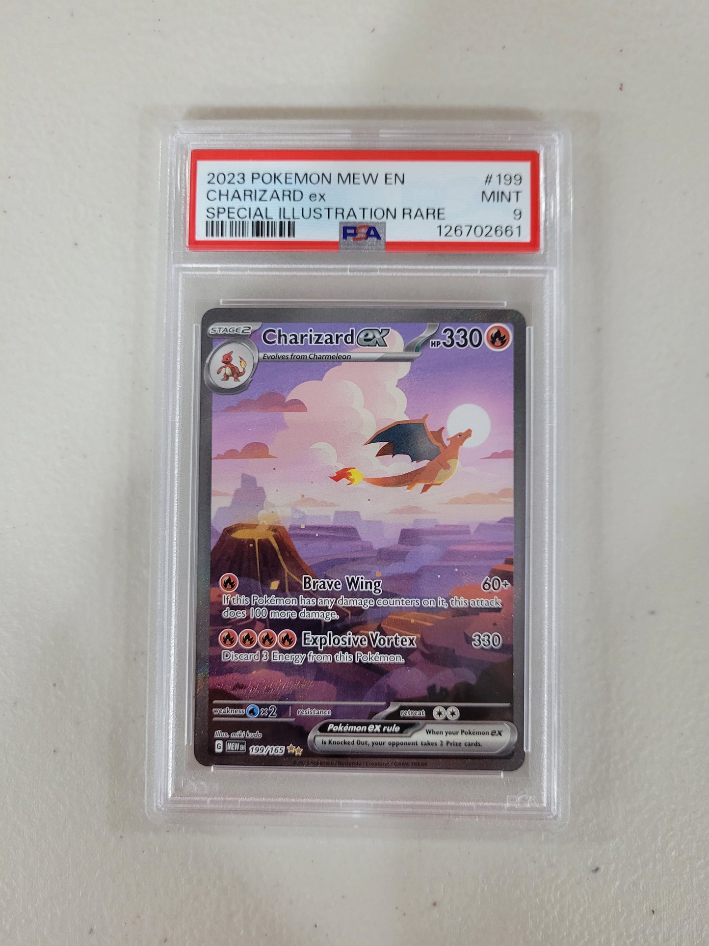 2023 Pokemon EN-Mew 151 Charizard EX 199/165 Special Illustration Rare PSA 9
